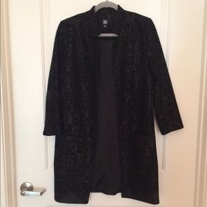 Black duster coat with crushed velvet pattern sz M